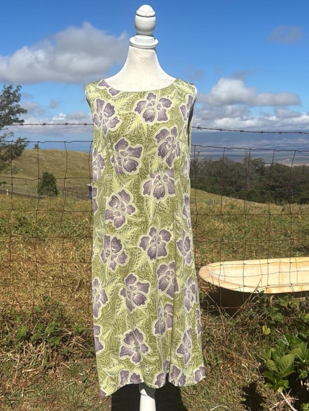 Tommy Bahama Y2K 90s Tropical Green Purple Silk Stretch Sleeveless Shift dress